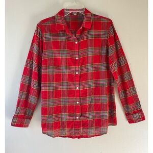 J.McLaughlin Sz M Red Plaid Lois Blouse Long Sleeves Light Fabric Top Shirt